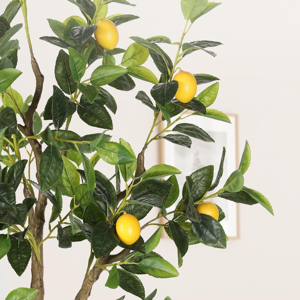 6FT Artificial Lemon Tree with Pot, Fake Lemon Tree with White Tall Planter, ...