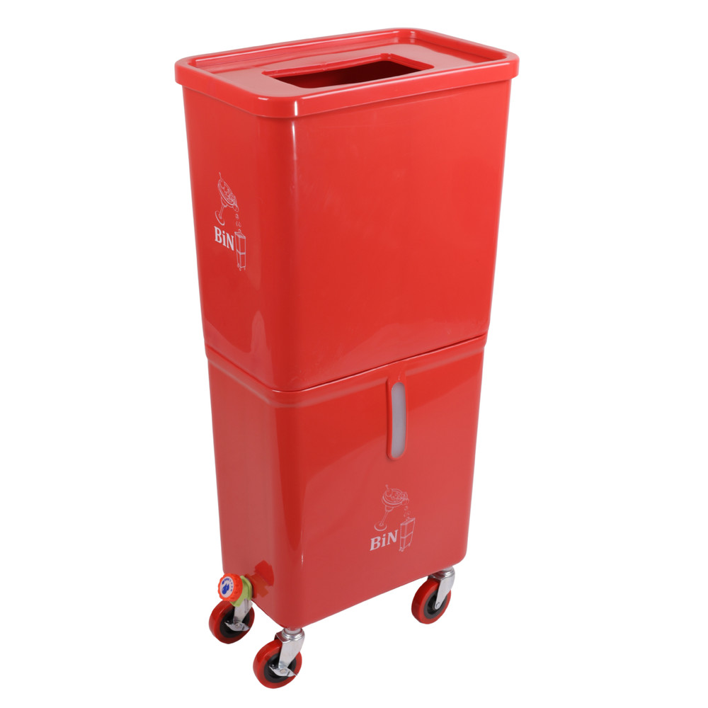 Red Drink Dump Bin w/ Wheels – Dual Compartment Liquid & Trash Disposal