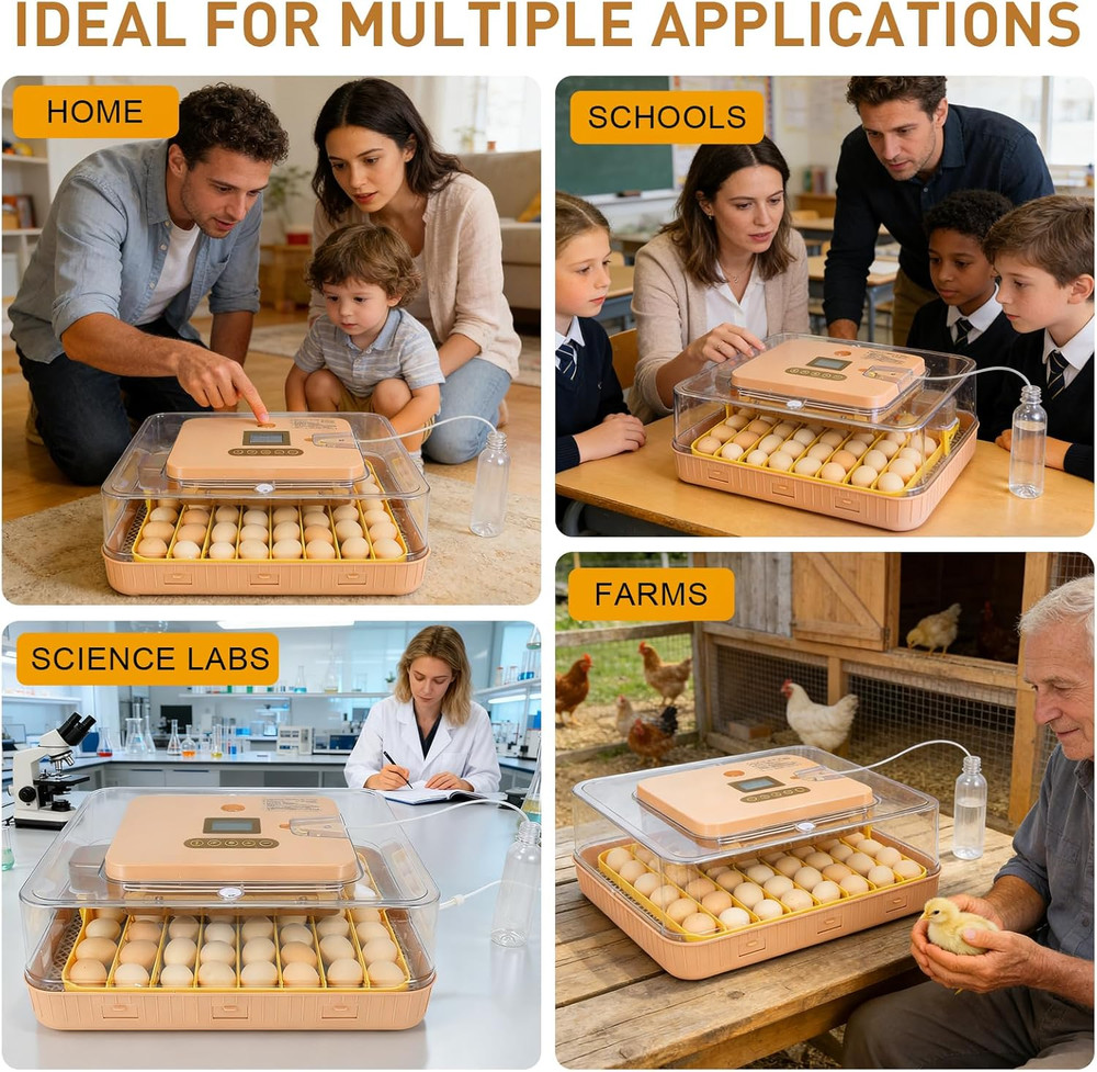 Automatic 56-Egg Incubator for Breeders, Sensor-Based Precise Humidity+Temp Cont