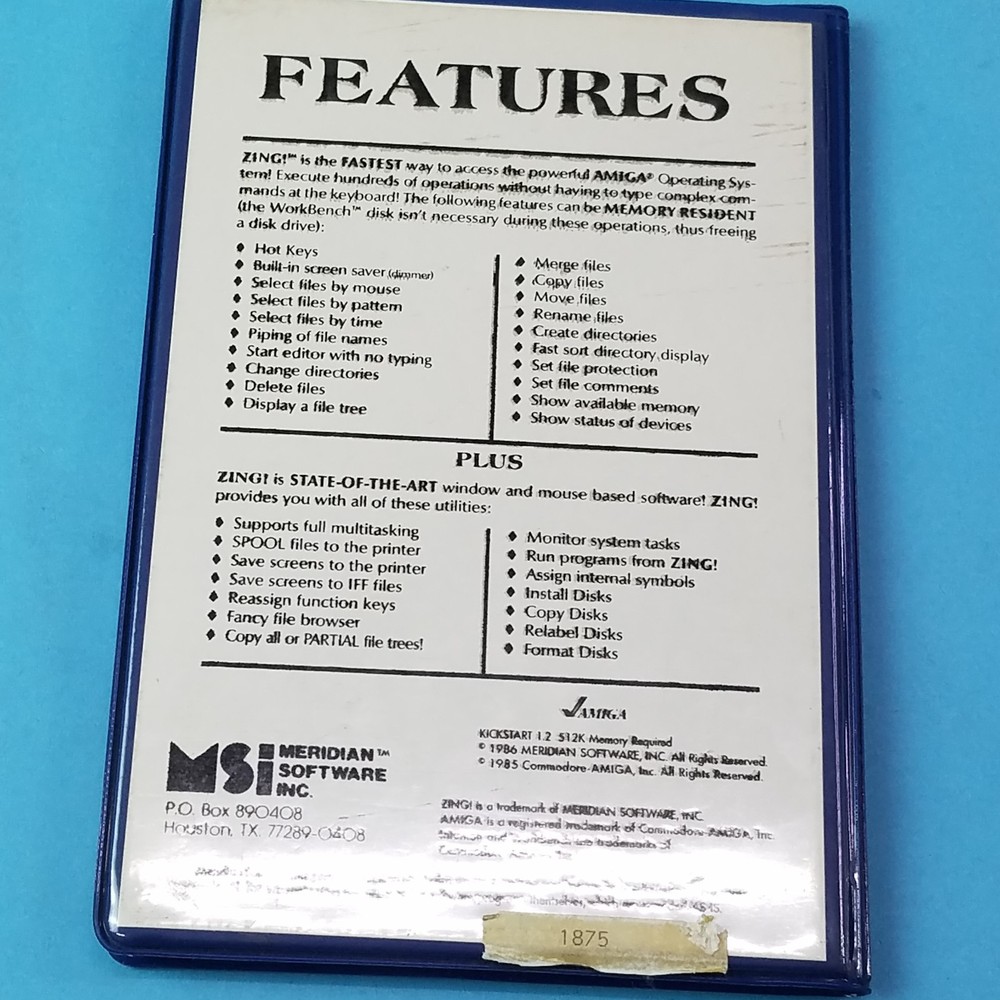 ZING !, Version 1.02 for the AMIGA, Meridian Software 1986,