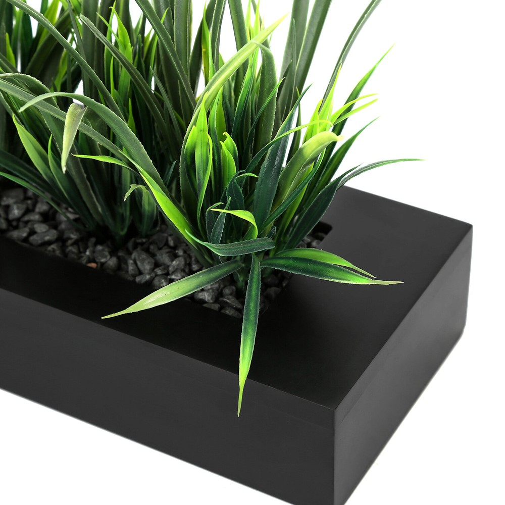MyGift Artificial Green Grass Plants in Black Wood Rectangular Planter Pot