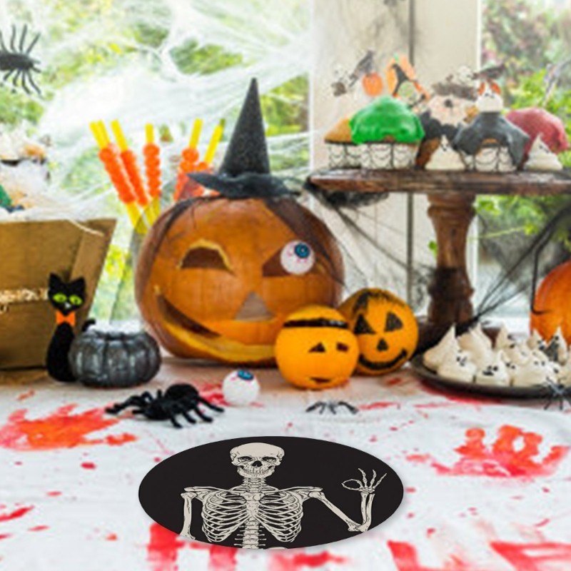 6Pcs Skeleton Skull Pattern Coasters Ceramic Stone Round Cup Mats Table Coaster