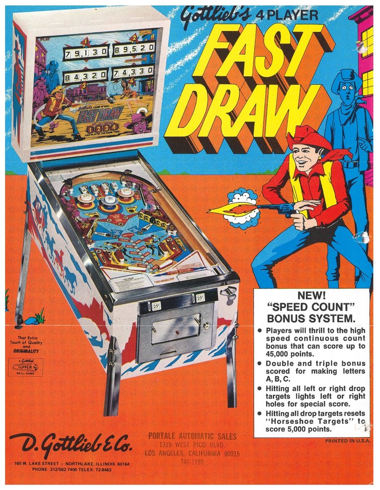 Fast Draw Gottlieb Pinball Flyer / Brochure / Ad