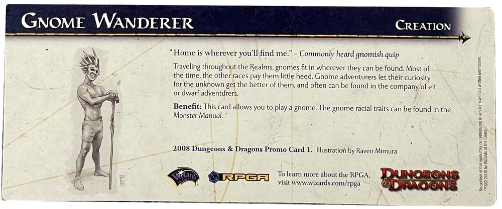Dungeons And Dragons Campaign Card GNOME WANDERER - 4e / 4TH D&D