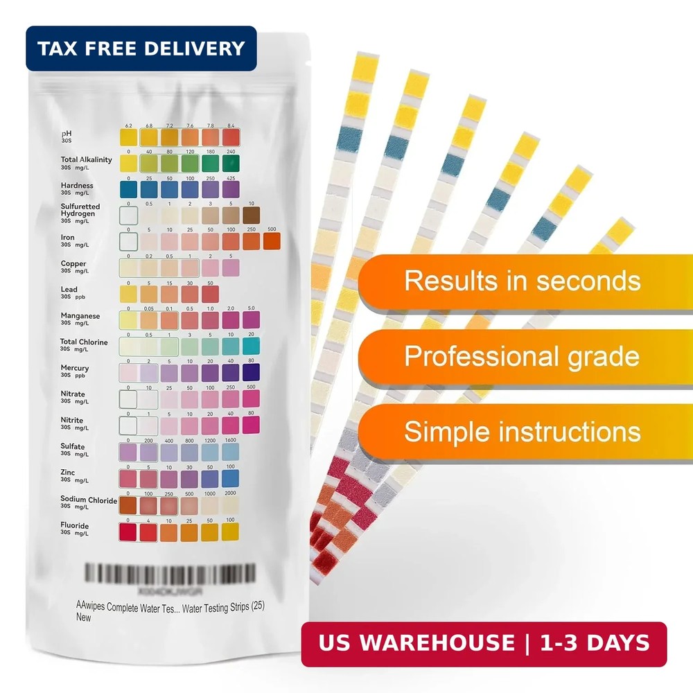AAwipes Complete Water Testing Kits for Drinking Water 25 Strips Bag Pack 16 in