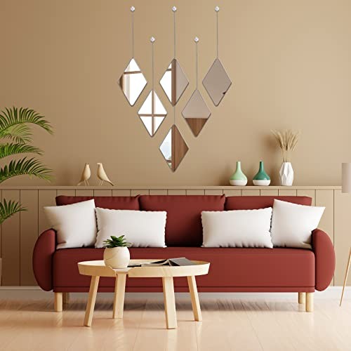 6 Pack Mirror Wall Decor Set with 2 Screwdriver Diamond Hanging Wall Mirror