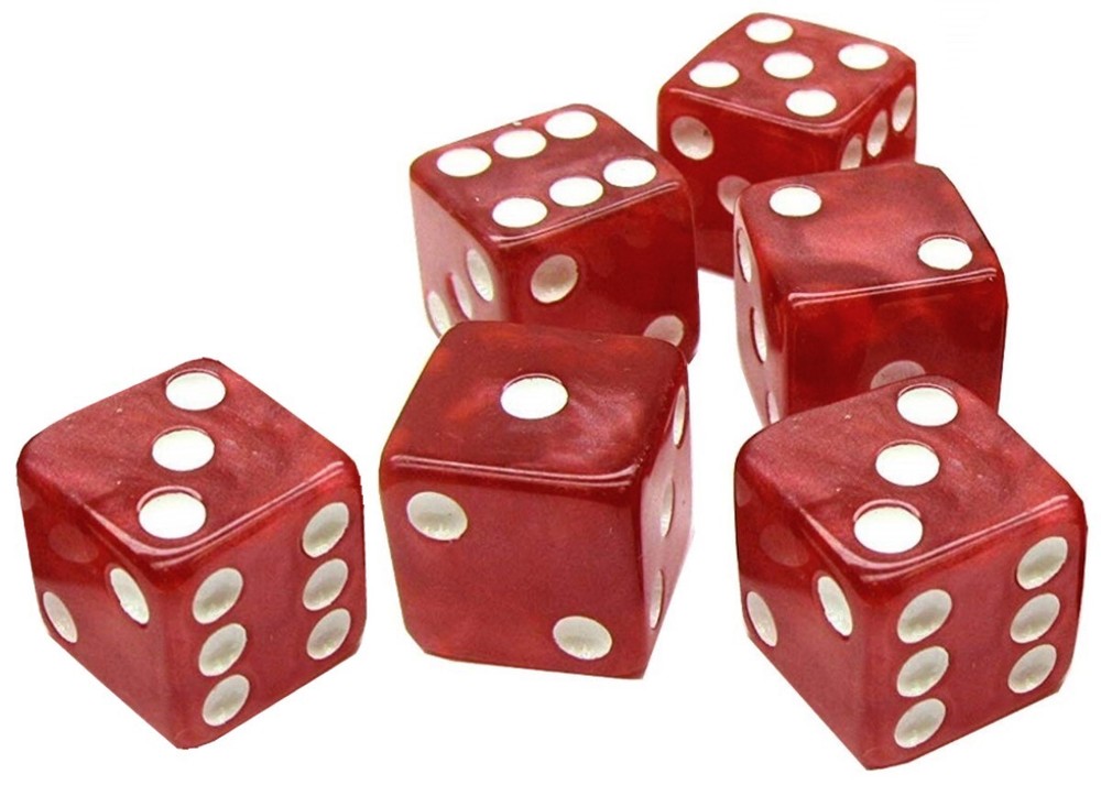 Set (6) 16mm Marbleized Dice Red Squared Corner + Storage Pouch