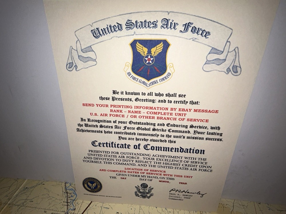 U.S.A.F. / AIR FORCE GLOBAL STRIKE COMMAND - CERTIFICATE OF COMMENDATION