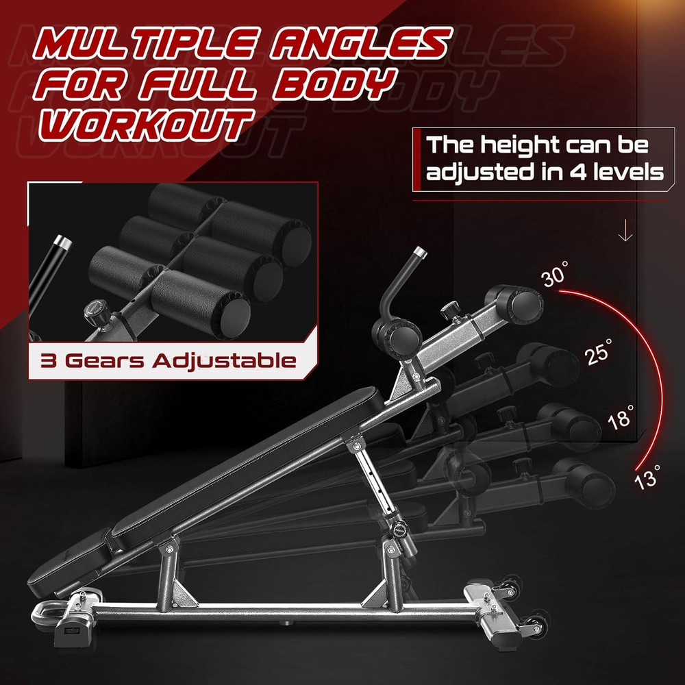 Professional Sit-Up Bench with 4 Adjustable Heights and Reverse Crunch Handle, A