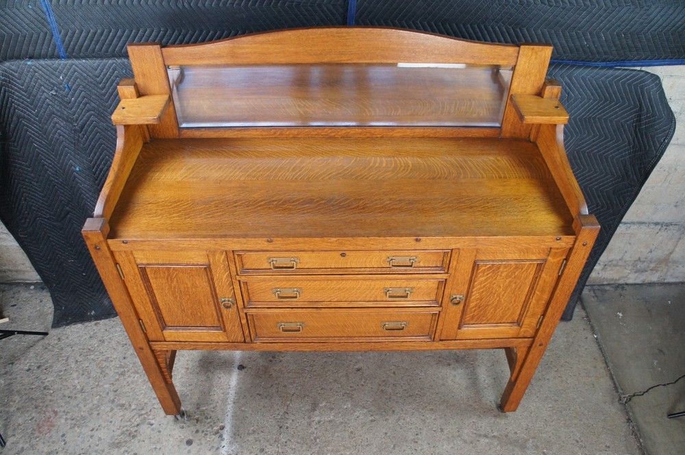Antique Come-Packt Quartersawn Oak Mission Buffet Sideboard Server w Mirror
