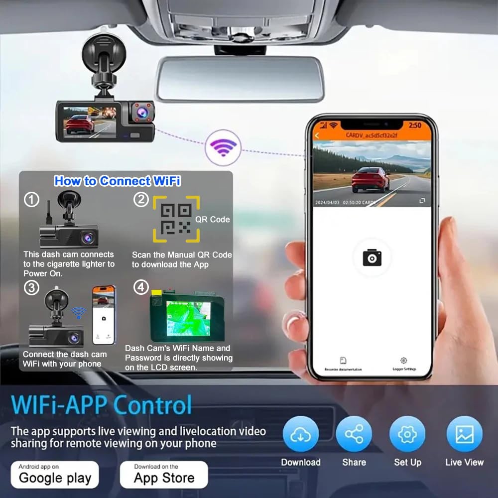 WiFi 1080P Dual Dash Camera for Car Front and Inside Dashcam Black