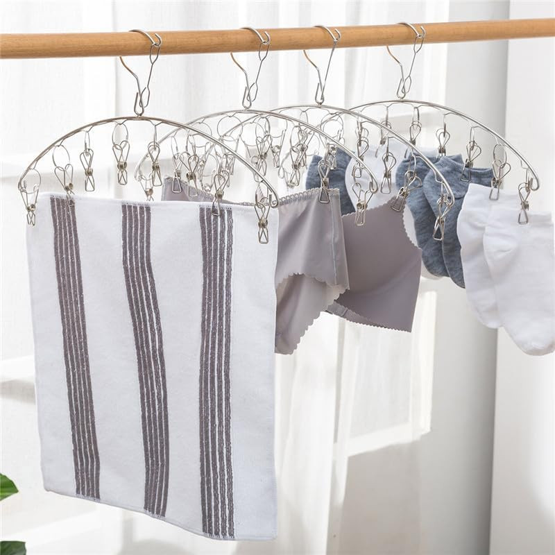 Stainless Steel Laundry Drying Rack Clothes Hanger with Windproof Hook,Underwear