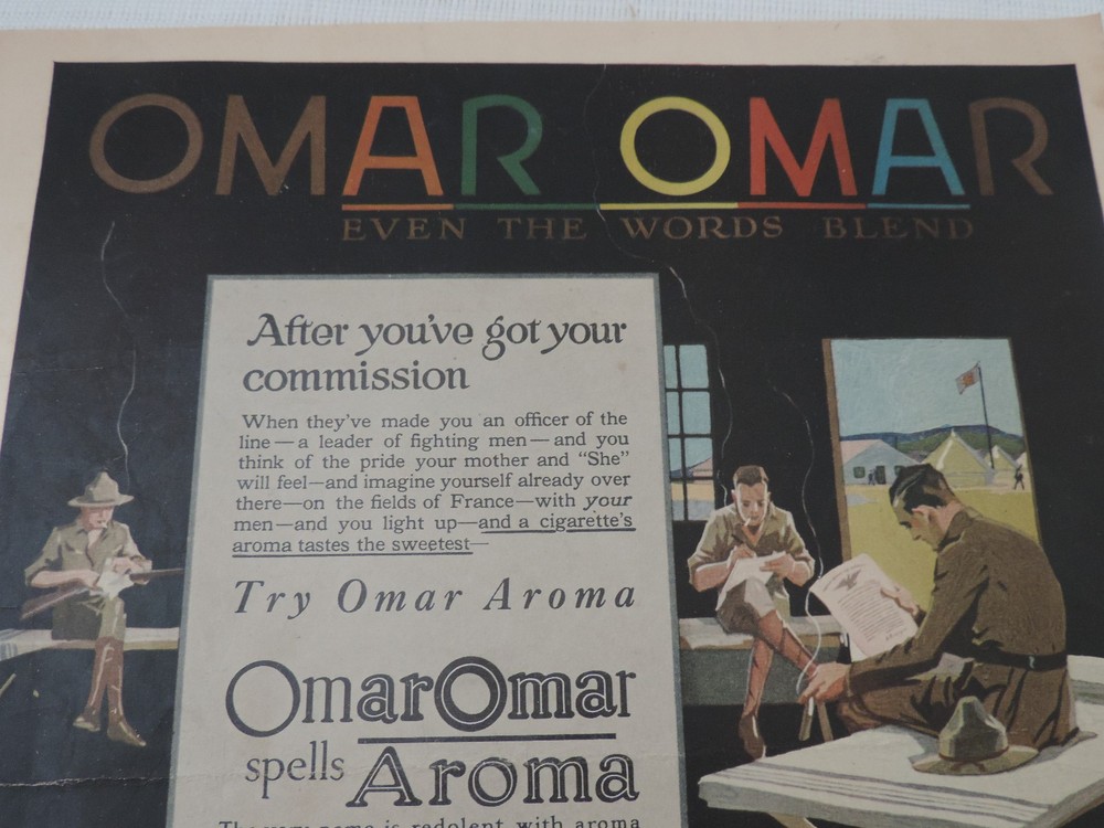 1918 OMAR CIGARETTES Full Page COLOR Print Advertisement