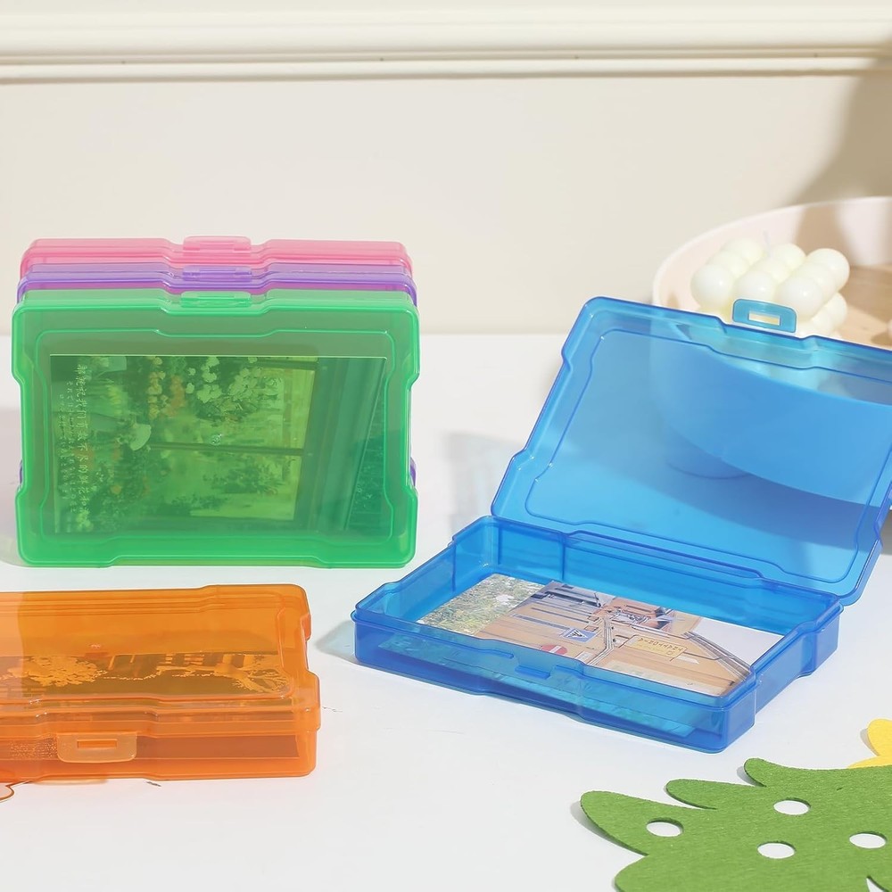 6 Pack 4”x6” Photo Storage Boxes – Multi-Colored Plastic Organizer Cases with...