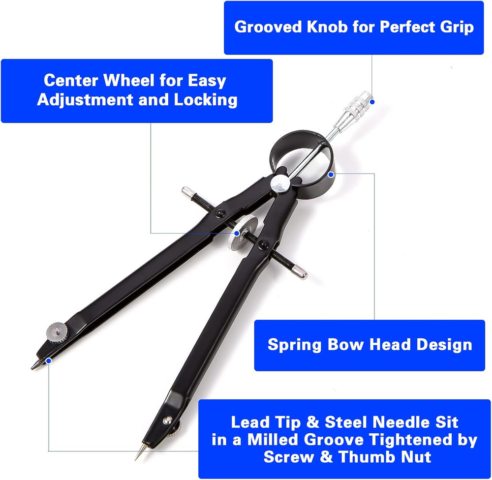 2Pcs Compass for Geometry, Professional Drawing Compass,Metal Compass, Circle Co