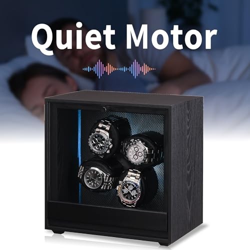 Automatic Watch Winder with 4 Quiet Running Motor,Storage Case for H-Black
