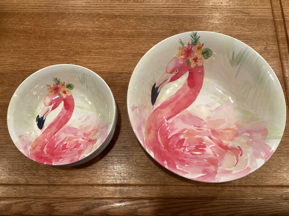Flamingo Serving Bowls. 2 Large, 10 Small