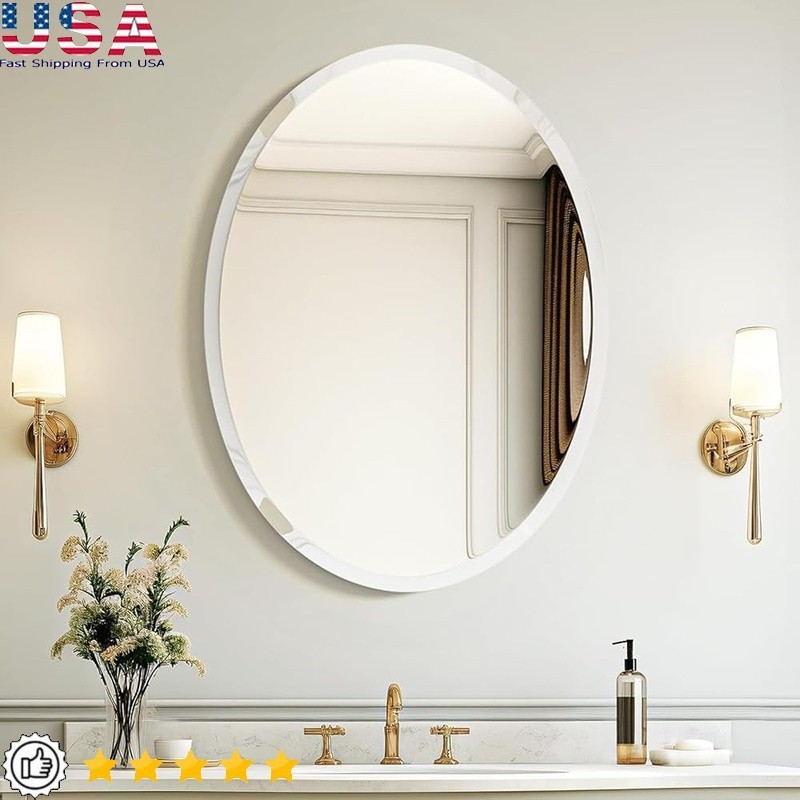Frameless Oval Mirror High Definition Easy Install Wall Decor Bathroom New