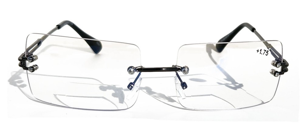 Men Metal Rimless Anti-Blue Blocker BIFOCAL Reading Glasses - Rectangular Reader