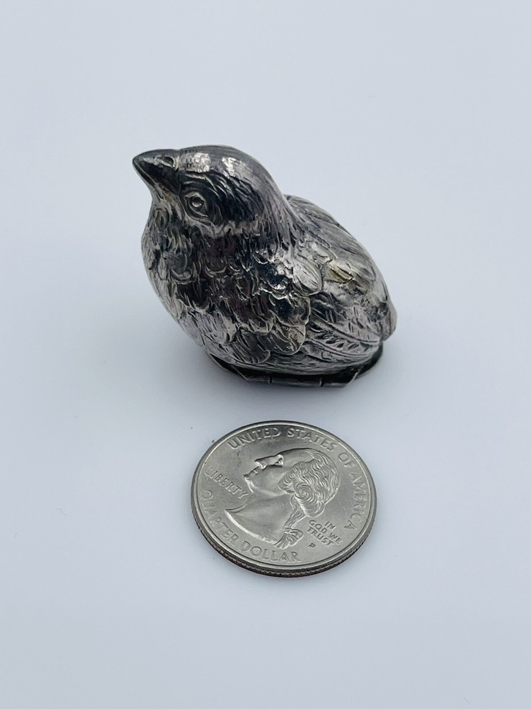Antique German 800 Silver Figural Bird Pill Box