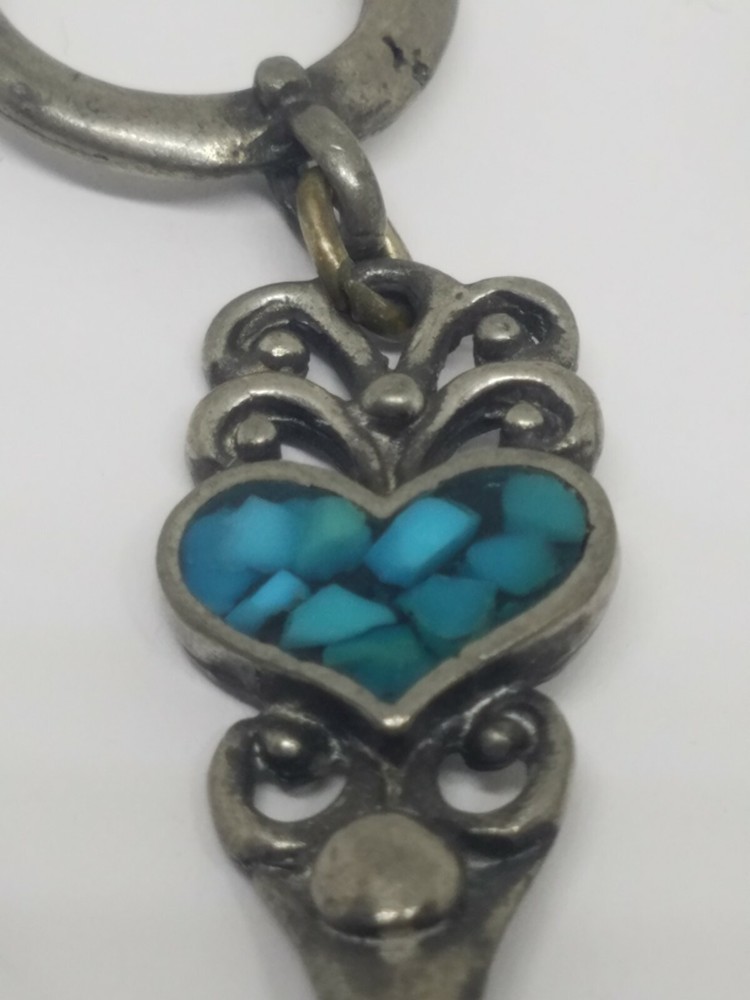 Vintage EJC Silver Tone Sppon & Fork Dangle Earrings Crushed Turquoise Heart