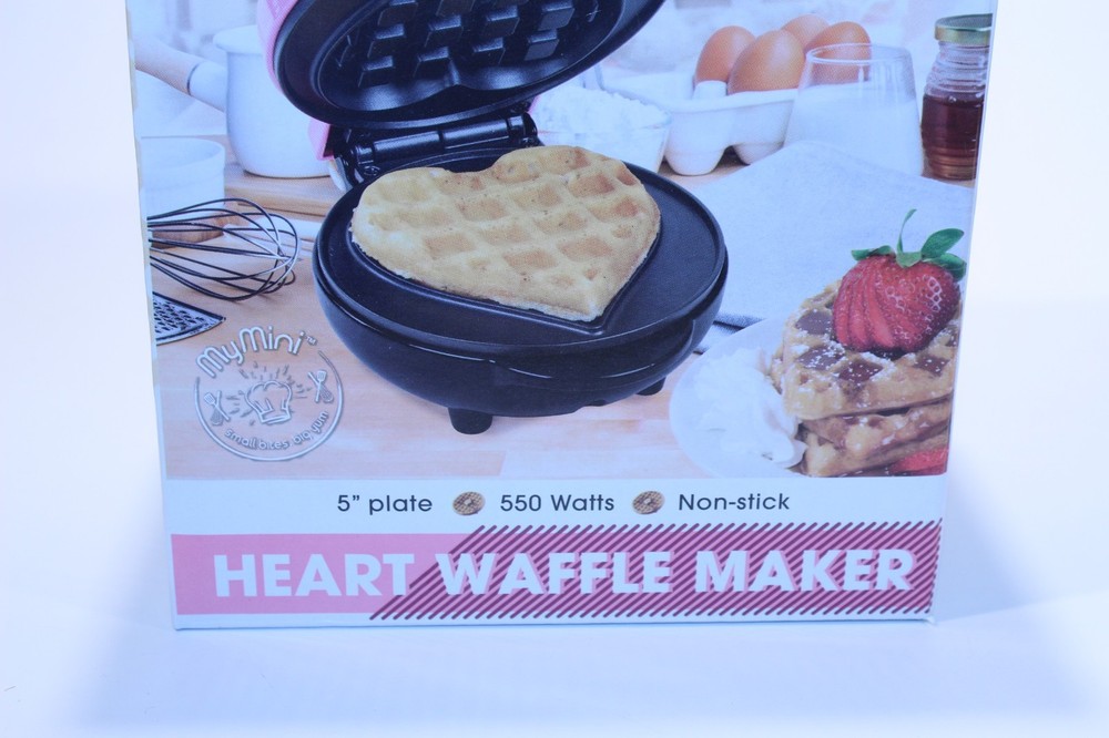 Compact Waffle Maker Heart Shaped MyMini Nostalgia Small Space Non Stick Surface