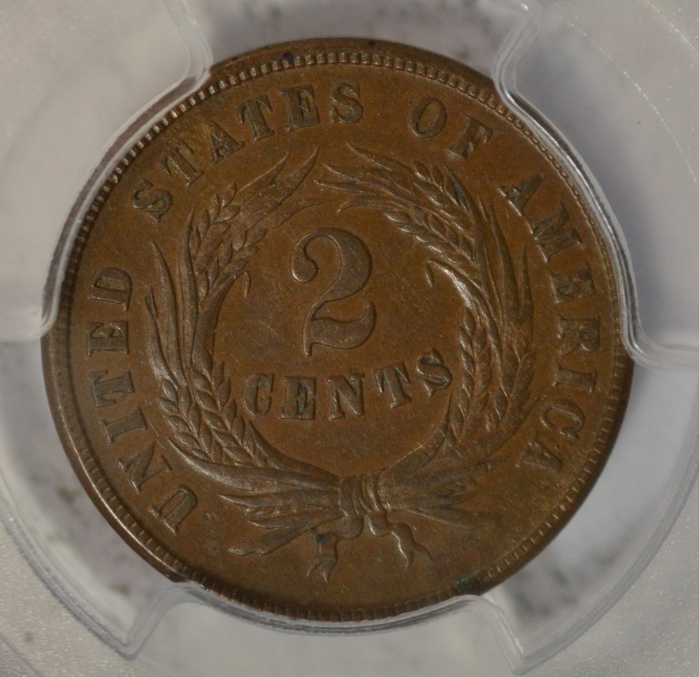 1865 2 cent, PCGS AU55