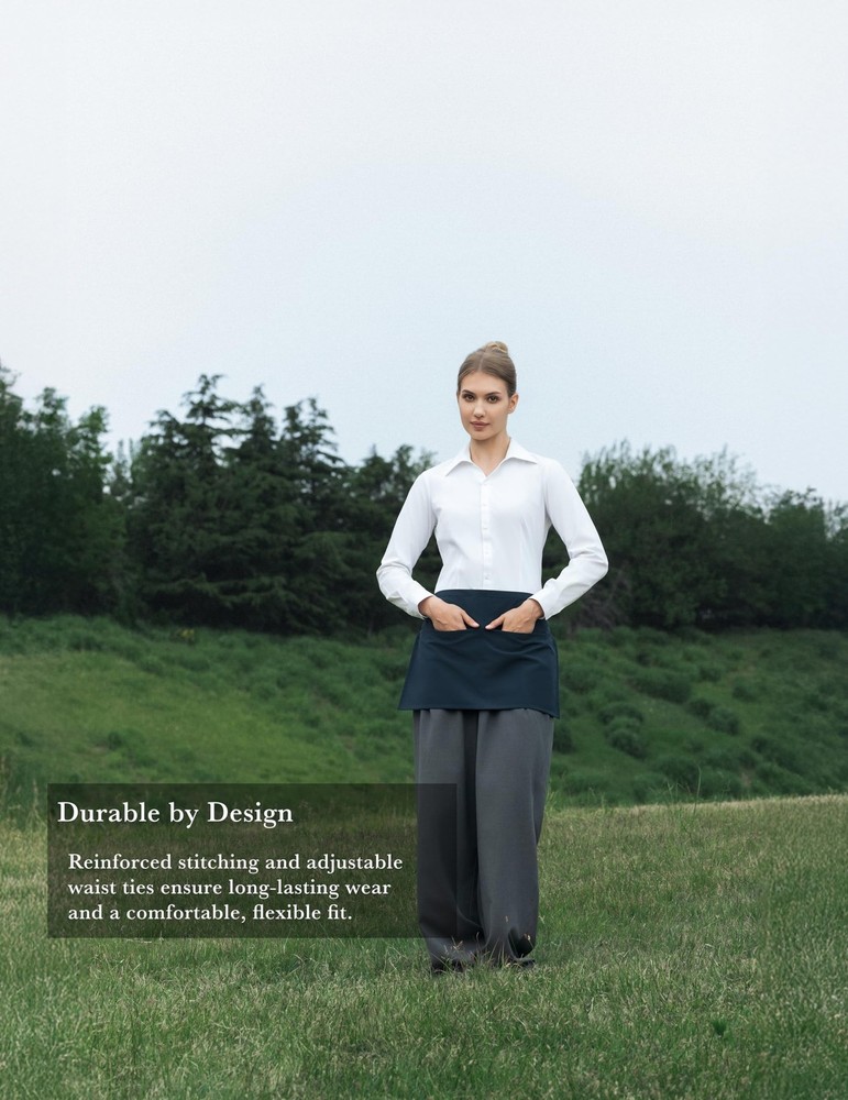 Half Waist Apron with Split Front Pockets – Adjustable Short Apron for Bar