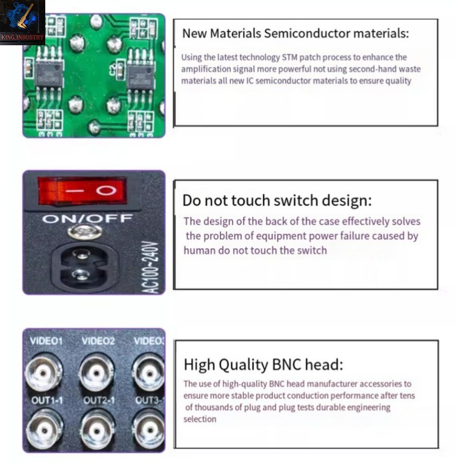 Rack-mounted 16-input 32-output video distributor BNC with 1 input and 2 outputs