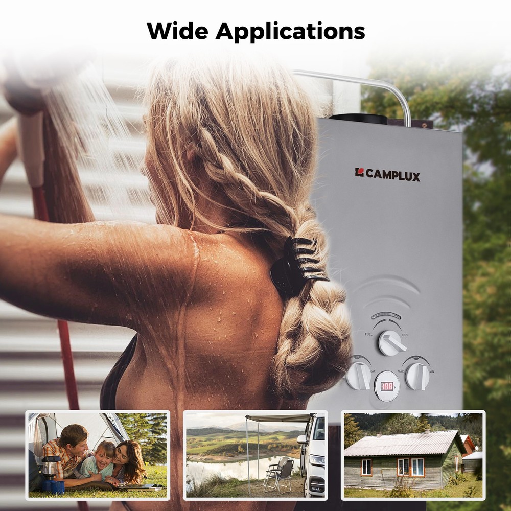 6L Portable Camplux Gas Water Heater On Demand Outdoor Shower for Off-Grid, RV