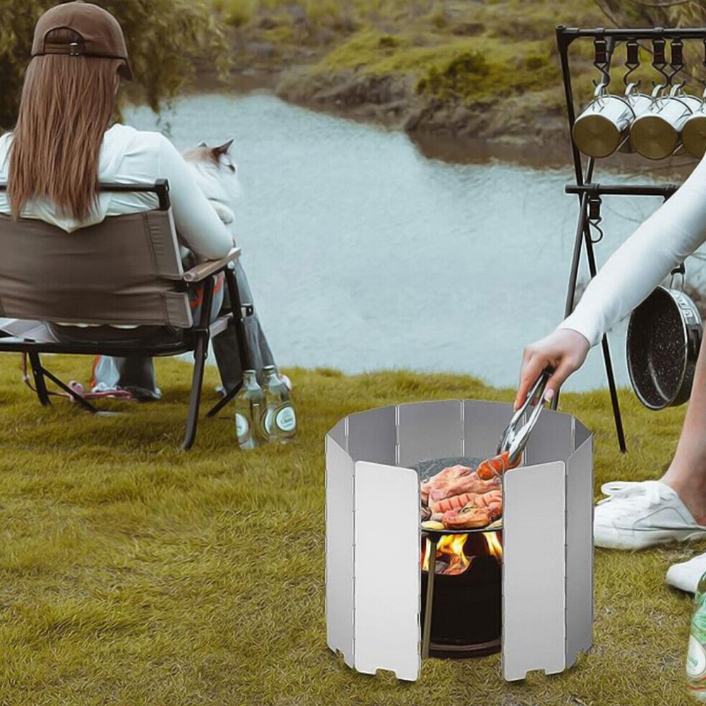 33" 10 Plates Camping Stove Windscreen Folding Camping Wind Shield Aluminum