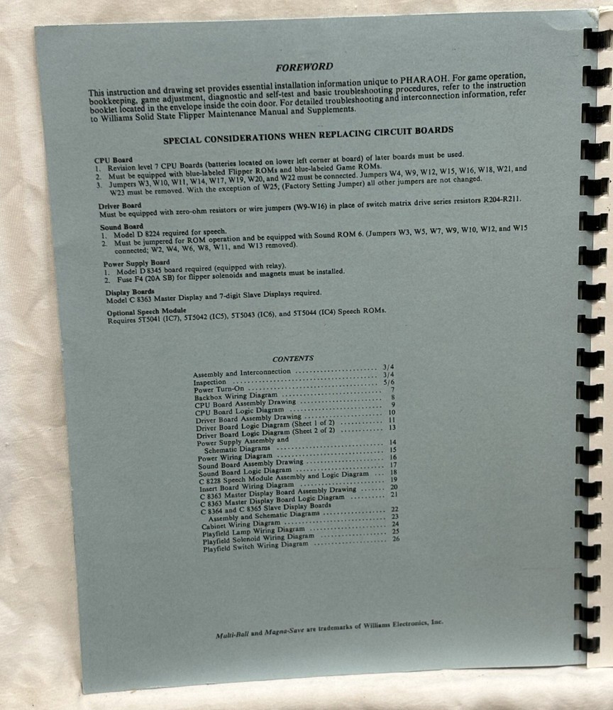 ORIGINAL-WILLIAMS-PHARAOH-OWNERS MANUAL-INSTRUCTION BOOKLET
