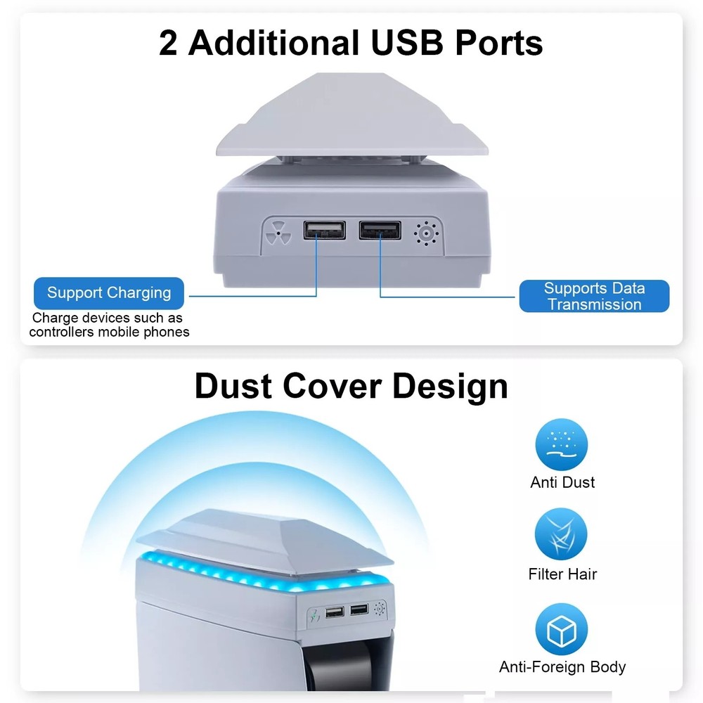 Adjustable Cooling Fan for PS5 Slim Disc/Digital Low Noise With 8 Modes Light
