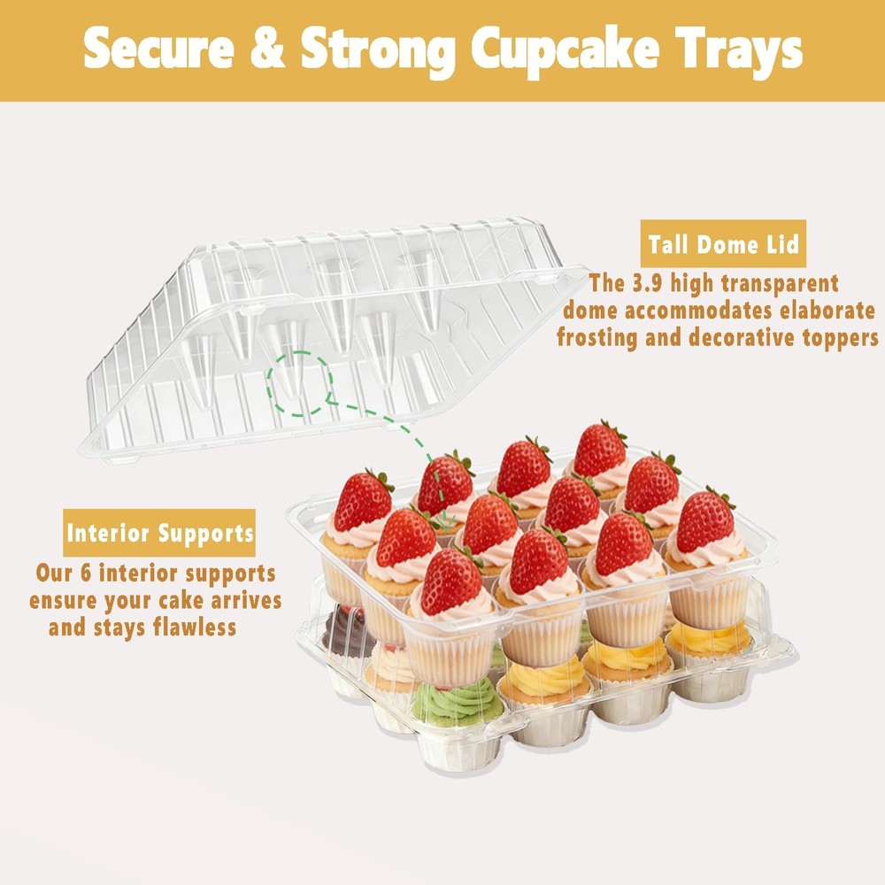 tituouou 20 Pack Plastic Cupcake Containers,Disposable Cupcake Boxes 12 Count...
