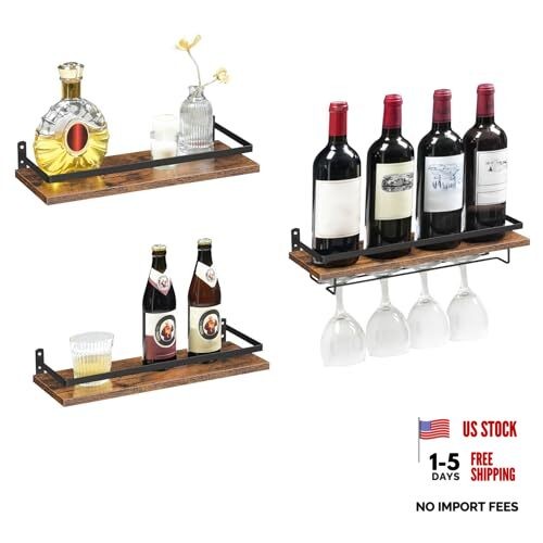Wall Mounted Wine Rack 3 Pack, Wine Holder Hanging Floating Wall Shelves,