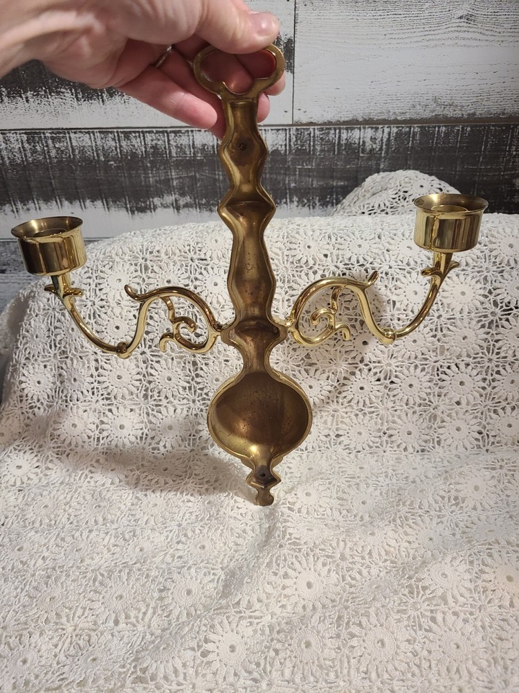 Vintage Double Arm Brass Wall Sconce Candleholder