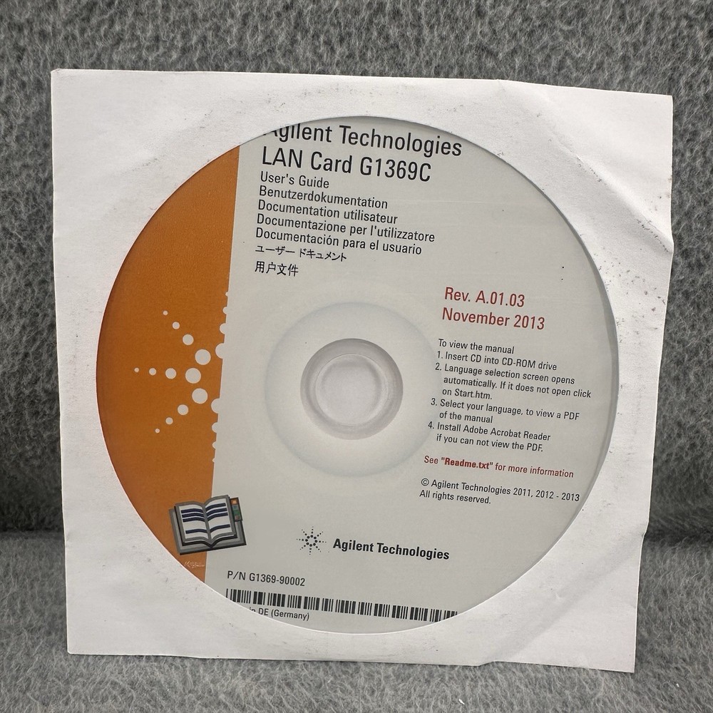 AGILENT TECHNOLOGIES - Lan Card G1369C User's Guide DVD  EX