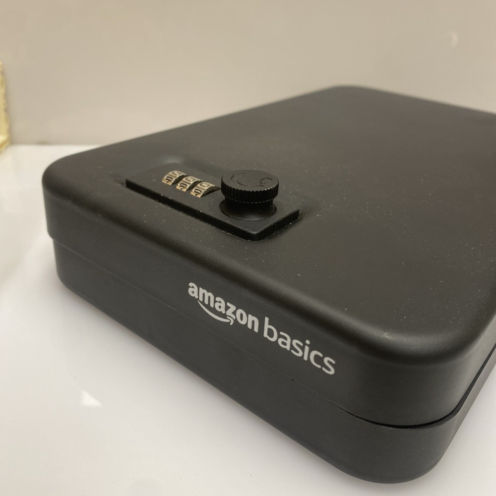 Amazon Basics Portable Security Case Lock Box Safe, XL Lock Box with Code