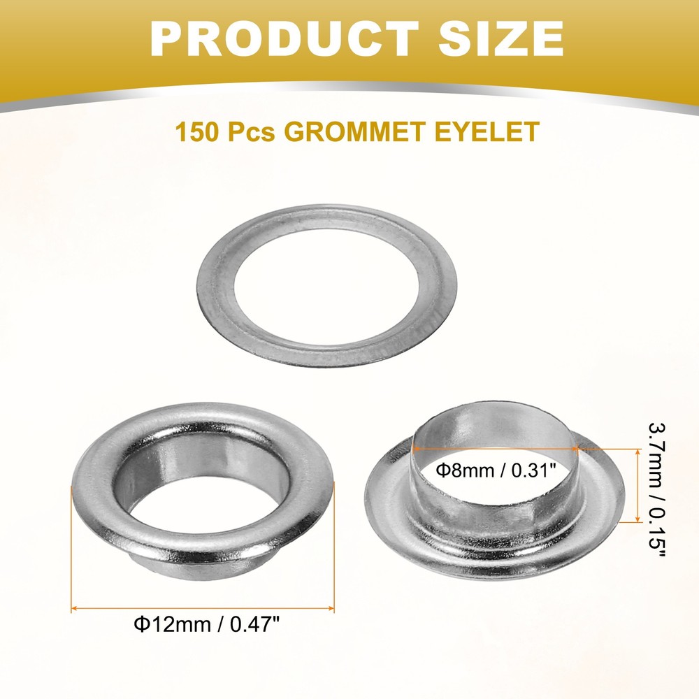 150pcs 8mm/5/16" Metal Eyelets for Kit Grey