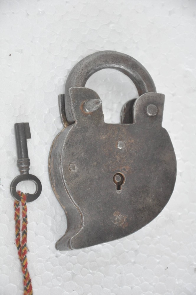Vintage Iron Handcrafted Unique Mango Shape Padlock, Rich Patina