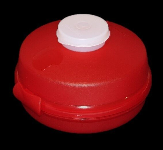 Tupperware Lunch Container Bagel Keeper with Smidget Round Red & Sheer