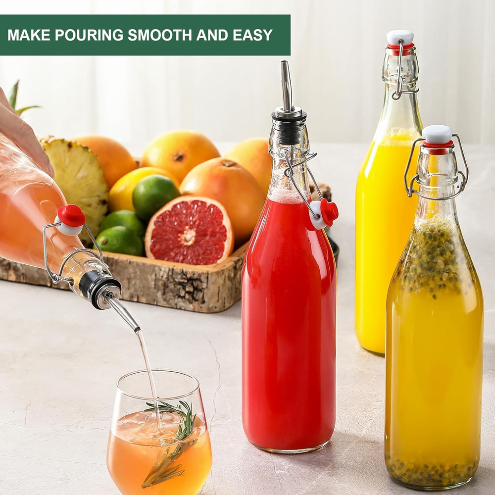 8 Pack [1 Liter / 33 Fl. Oz.] Swing Top Glass Bottles W/ Airtight Stopper Lids –