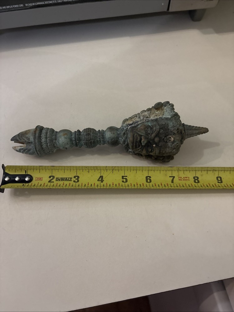 Antique Bronze ? Tibetan 2 Face Dagger Handle Read Description