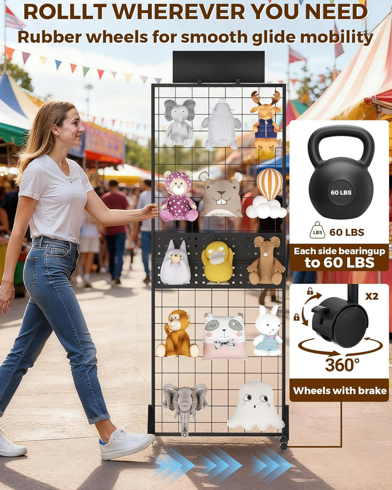 6' X 2' Grid Wall Panel Display Stand with Wheels for Home & Retail Use