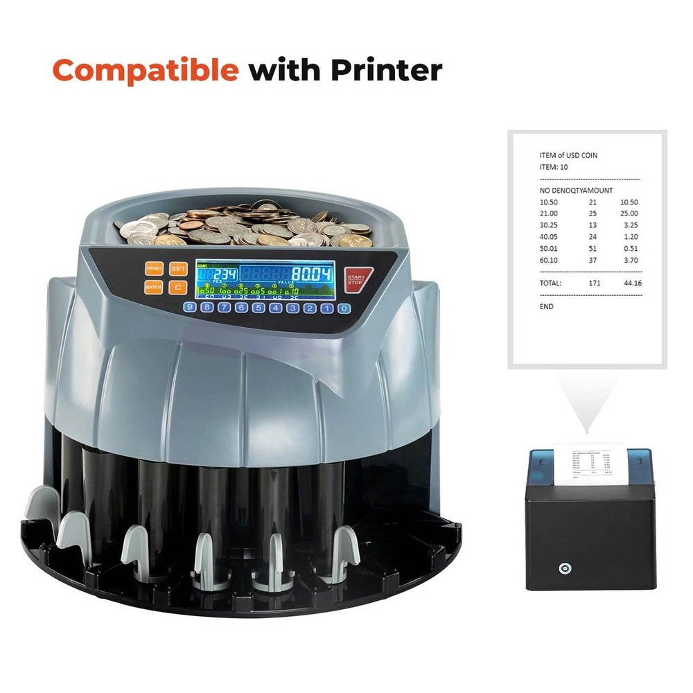 MUNBYN Coin Counter 6 Bin 250 Coins Per Min Machine