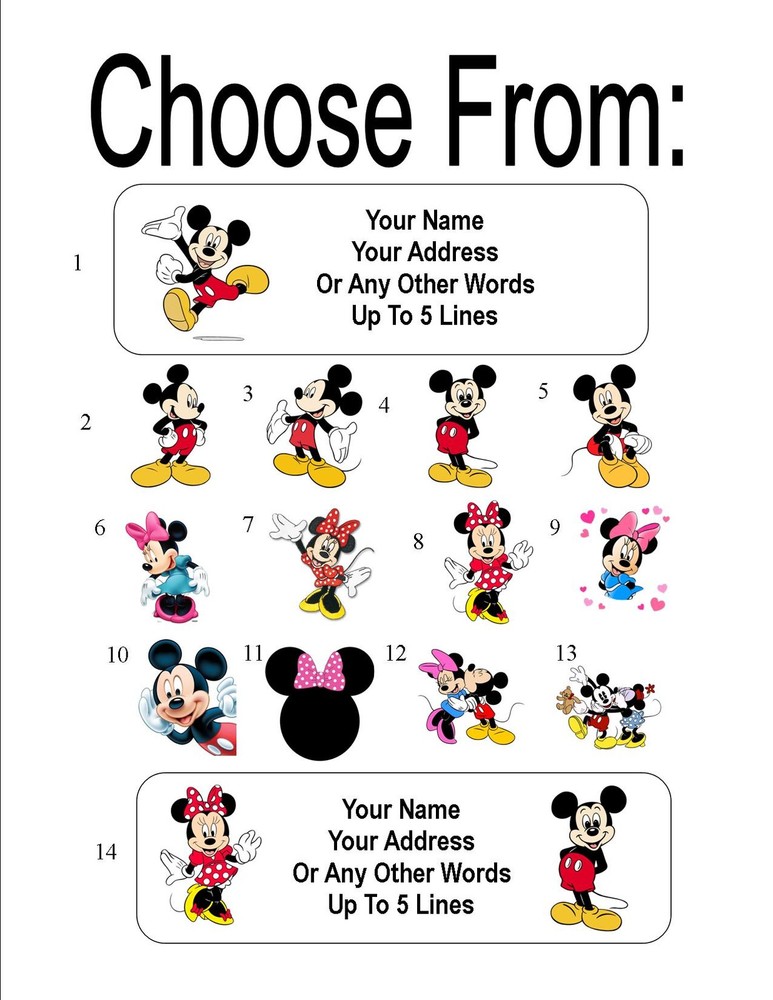 30 Mickey and/or Minnie Mouse Personalized Address Labels