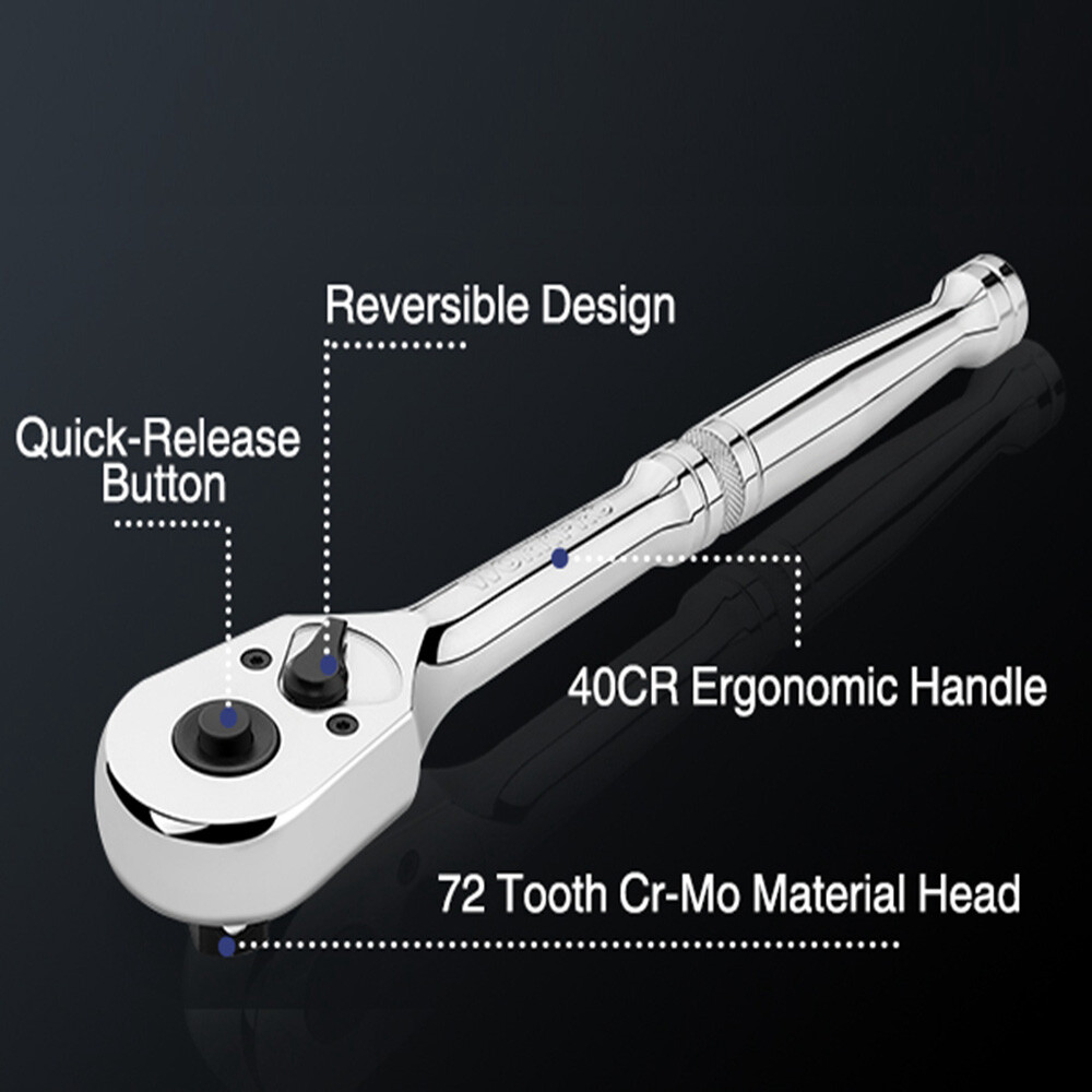 WORKPRO 3/8" Drive Ratchet Handle 72-Tooth Reversible Quick-Release Ratchet Sets