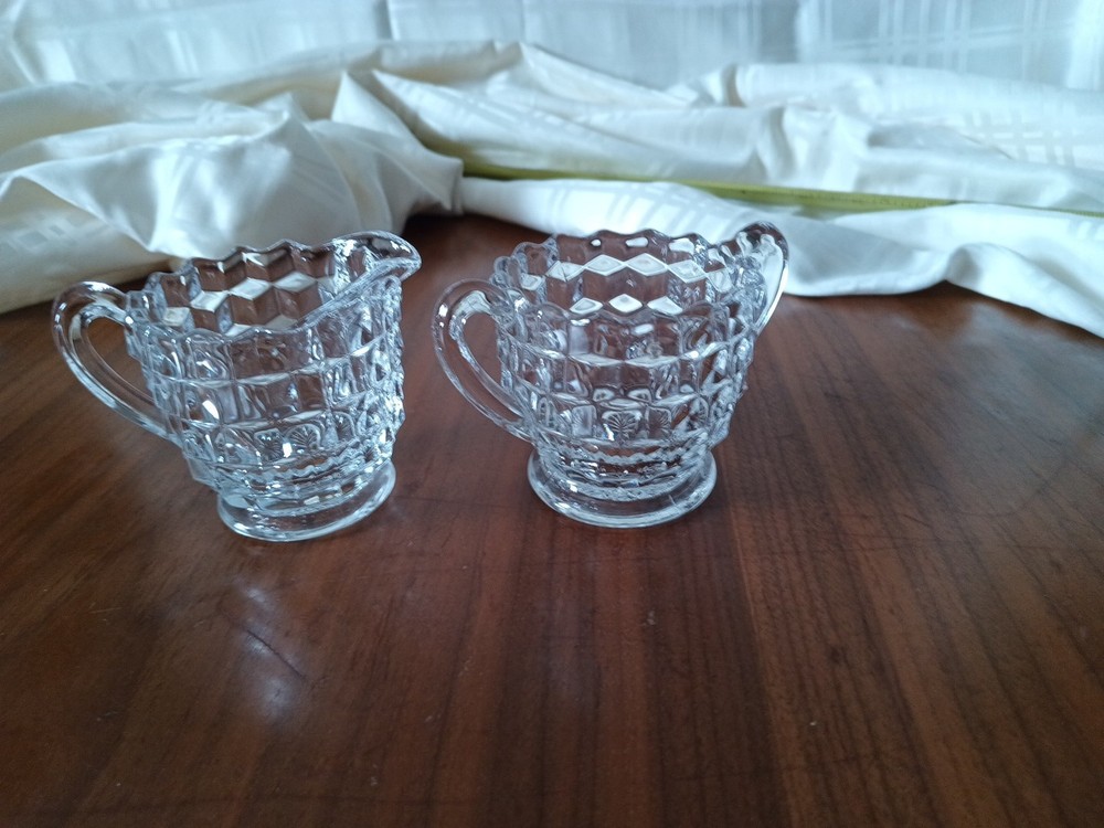 Vtg Clear Cubist  Creamer & Sugar