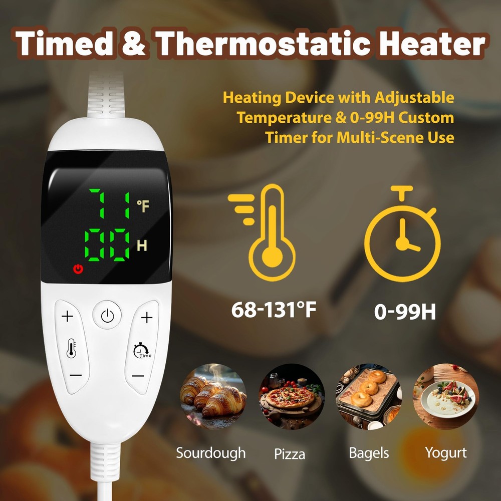 Foldable Bread Proofing with 3-Sided Even Heating, 68–131°F Precise Temp Cont...