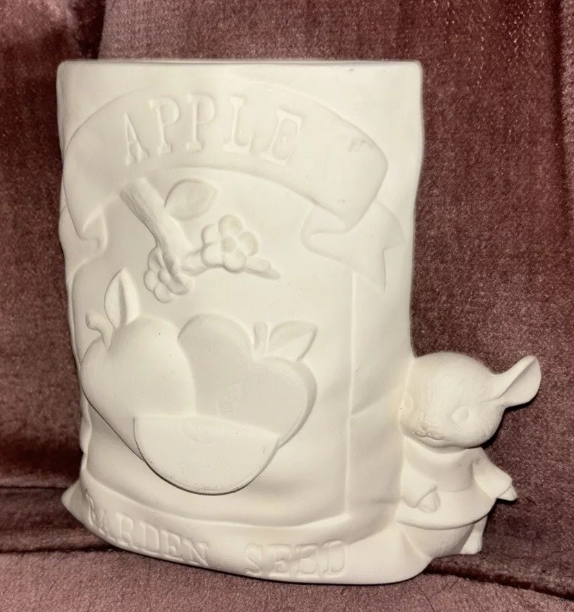 Apple Seed Packet Vase 6" Ceramic Bisque, ready to paint